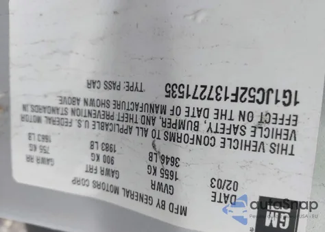 2003 Chevrolet Cavalier from USA, damaged, VIN 1G1JC52F137271535